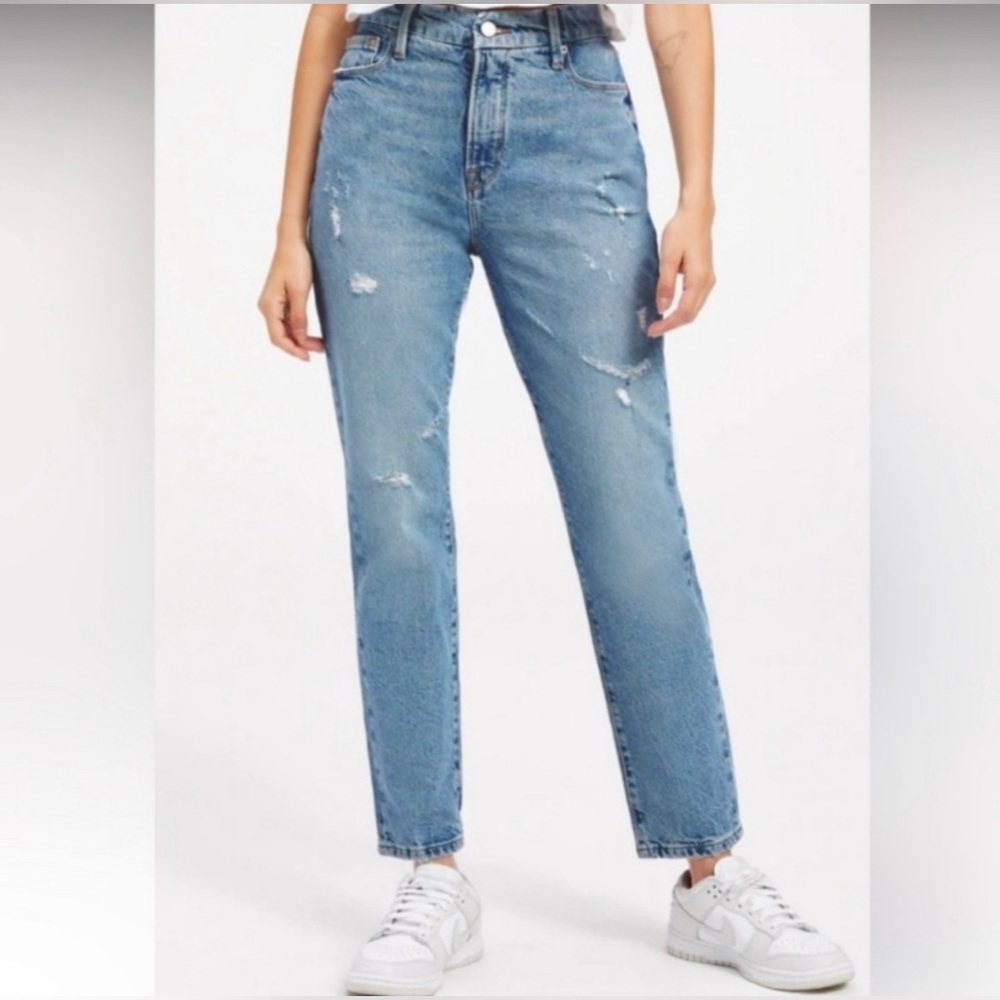 NWT Good American Good Classic Indigo Distressed Straight Leg Jeans Size 6